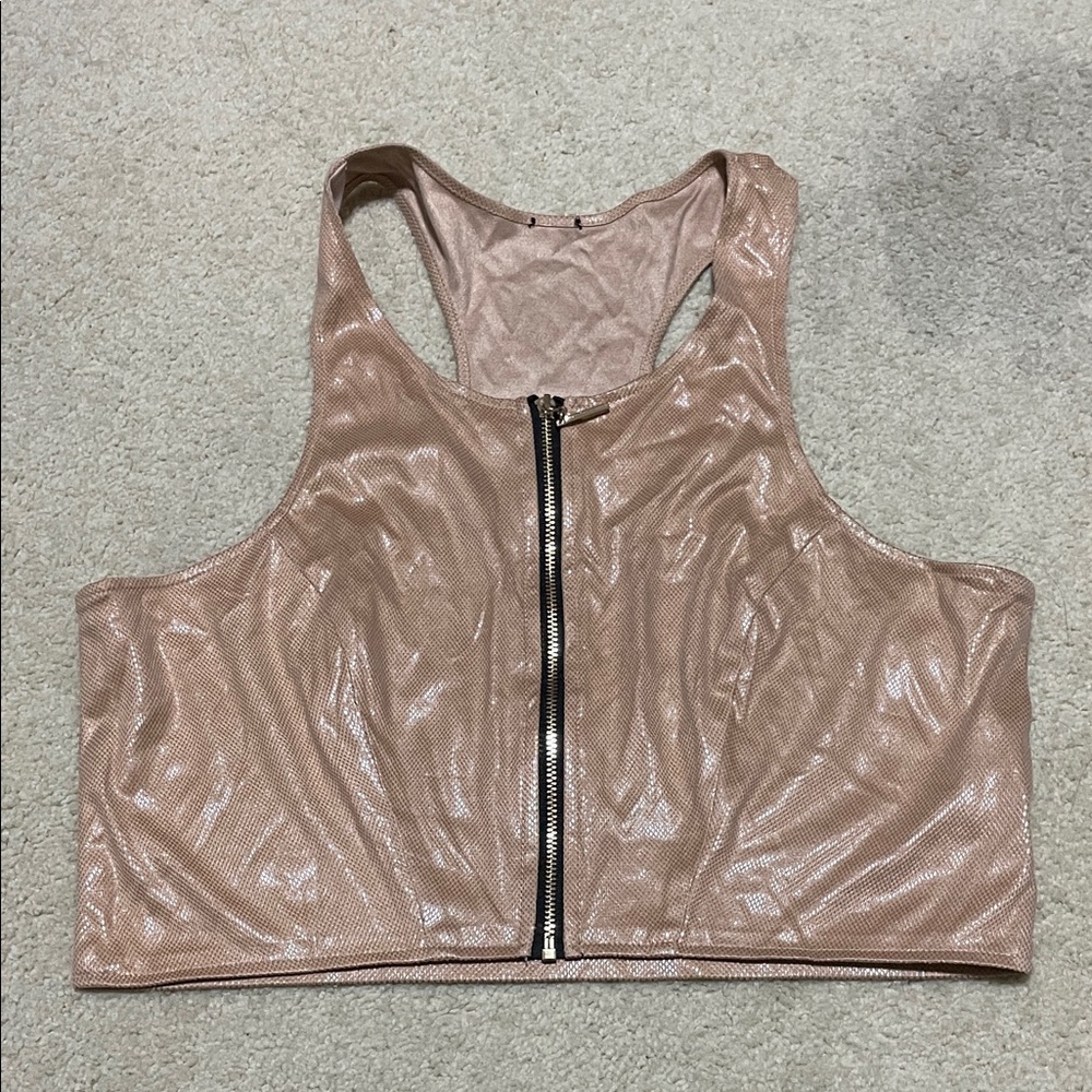 Metallic Zip-Front Crop Top
